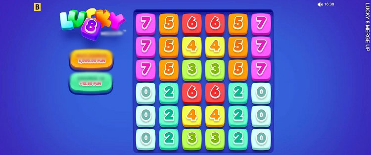 Игровое поле слота Lucky 8 Merge Up в стиле головоломки 2048