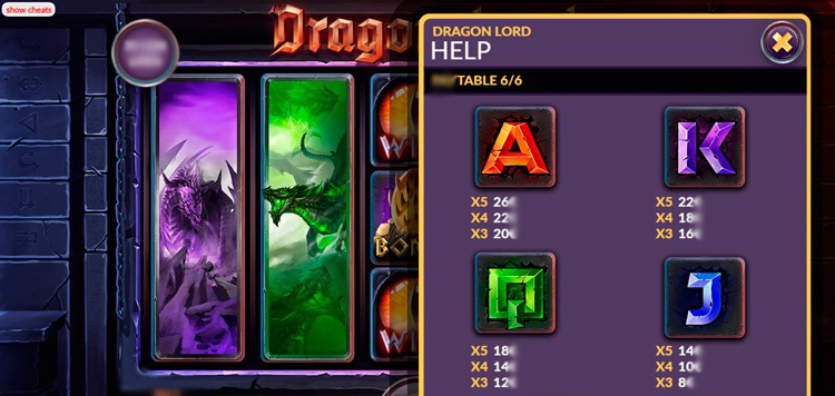 Набор символов слота Dragon Lord — драконы, артефакты и карточные номиналы