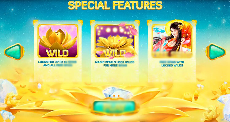 Игровое поле Golden Lotus с восточными символами, Wild и золотыми лотосами на барабанах