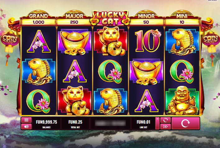 Игровое поле слота Lucky Cat с символами и котом