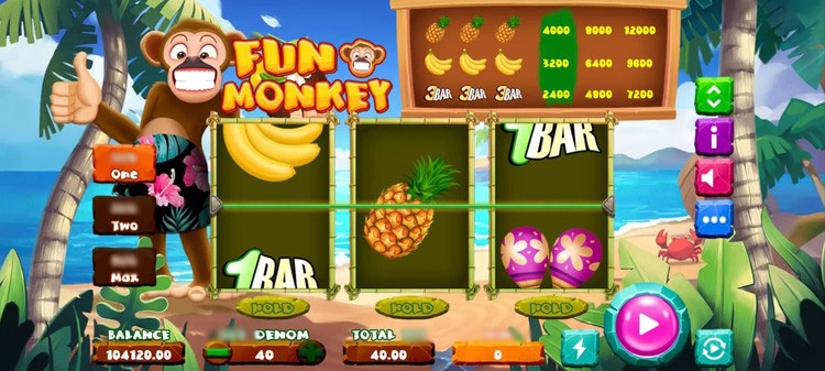 Игровой автомат Fun Monkey — три барабана с фруктами и обезьянами на классическом игровом поле