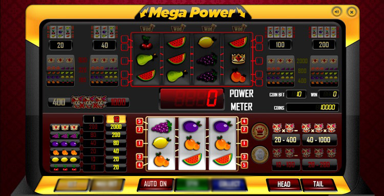 Игровой автомат Mega Power на экране ноутбука в классическом стиле