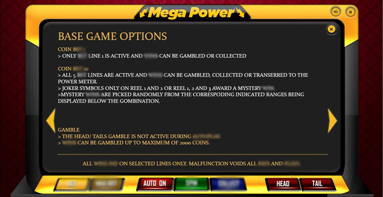Игровое поле и панель управления слота Mega Power 3×3