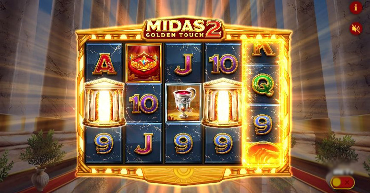 Игровое поле слота Midas Golden Touch 2 с золотой тематикой и символами