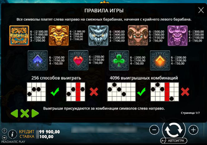 Таблица выплат слота Mysterious