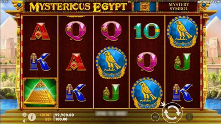 Игровой автомат Mysterious Egypt — главный экран слота с барабанами и египетскими символами