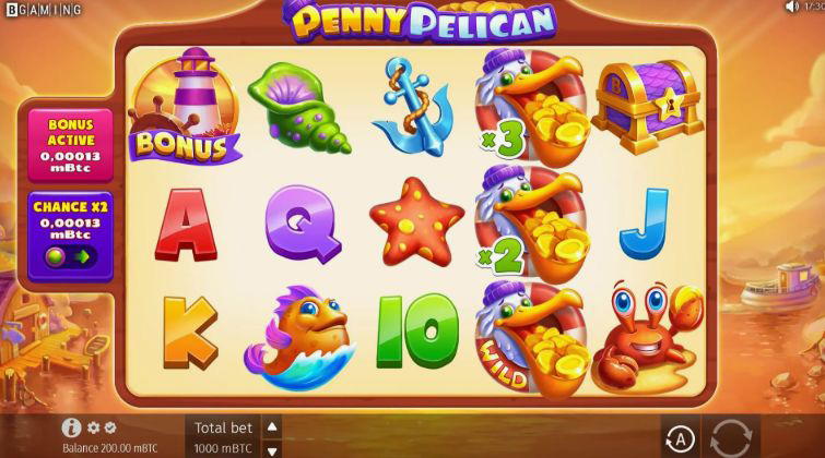 Игровое поле слота Penny Pelican с символами морской тематики