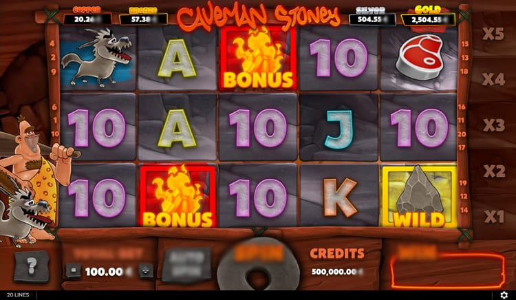 Игровое поле слота Caveman Stoney в пещере