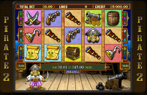Игровой автомат Pirates - главный экран с пиратской символикой
