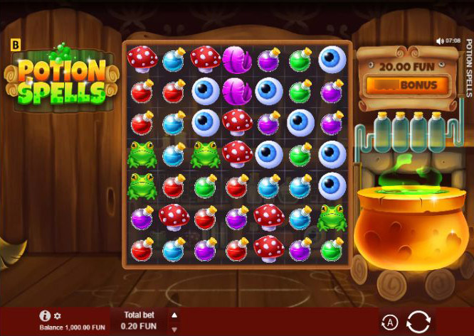 Игровое поле Potion Spells с кластерами символов