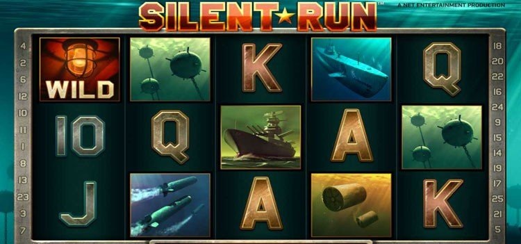 Игровое поле Silent Run с символами подводной тематики и интерфейсом в стиле рубки подлодки