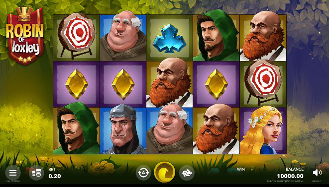 Игровое поле слота Robin of Loxley с барабанами и символами