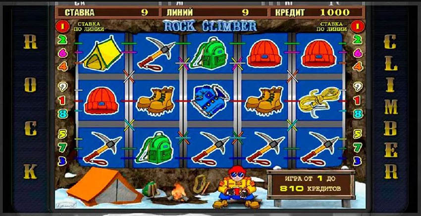 Игровой интерфейс автомата Rock Climber на фоне горного ландшафта