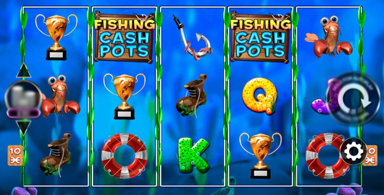 Игровое поле автомата Fishing Cash Pots с яркими символами рыб