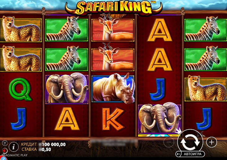 Игровое поле Safari King на фоне африканского сафари