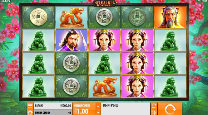 Главный экран игрового автомата Sakura Fortune