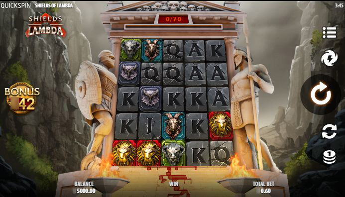 Игровой автомат Shields of Lambda главный экран со спартанскими воинами