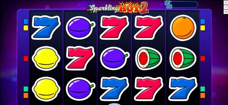Интерфейс игрового автомата Sparkling Hot 2 с классическими фруктовыми символами на барабанах