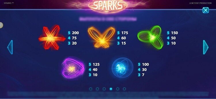 Интерфейс игрового автомата Sparks на мобильном телефоне