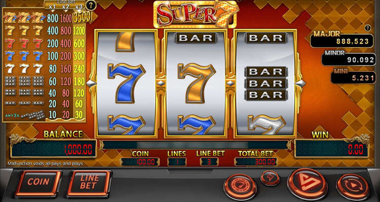 Игровое поле слота Super 7 с классическими фруктовыми символами