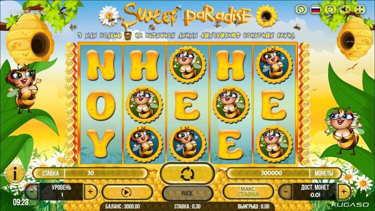 Игровое поле автомата Sweet Paradise с пчелами и сотами