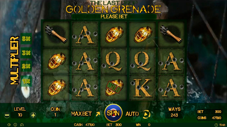 Игровое поле The Last Drop Golden Grenade с символами взломщика и золотой гранатой