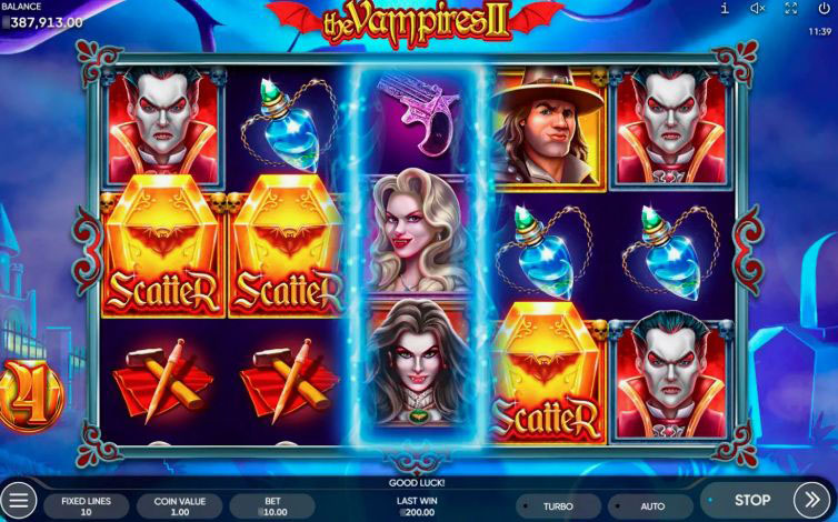 Игровое поле слота The Vampires 2 с темной готической атмосферой
