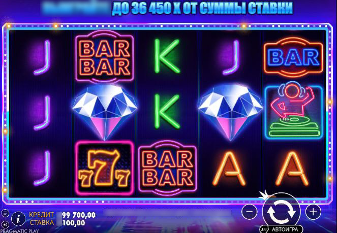 Внешний вид игрового автомата Twerk - игровое поле на фоне танцпола