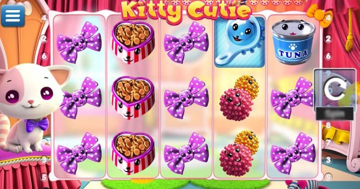 Интерфейс игрового автомата Kitty Cutie с милыми котами на барабанах