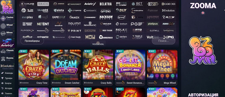 Главная страница Казино Zooma